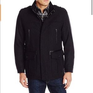 Cole Haan Men's Black Warm Wool Military Winter Coat Jacket